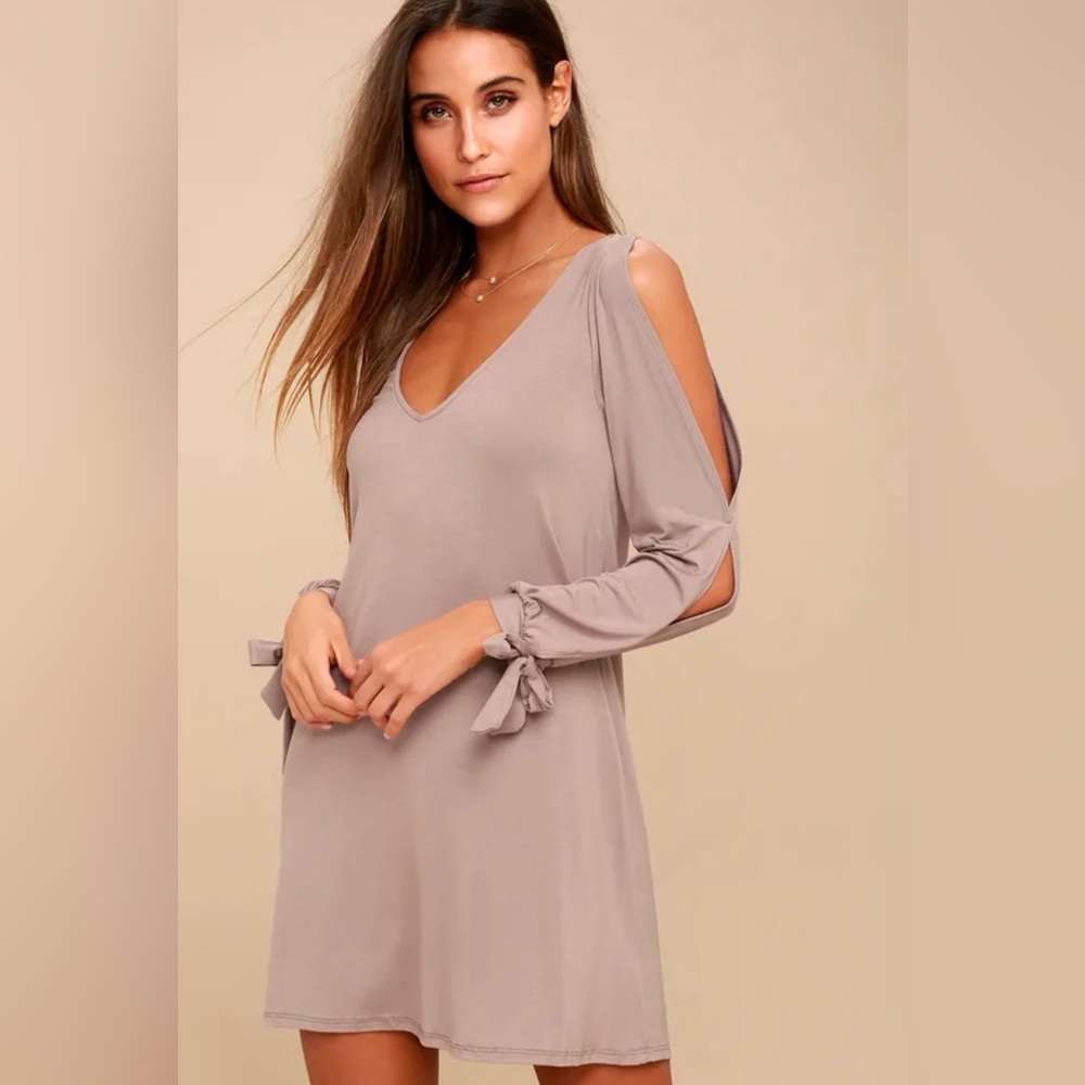Lulus Glory of Love Taupe Shift Dress